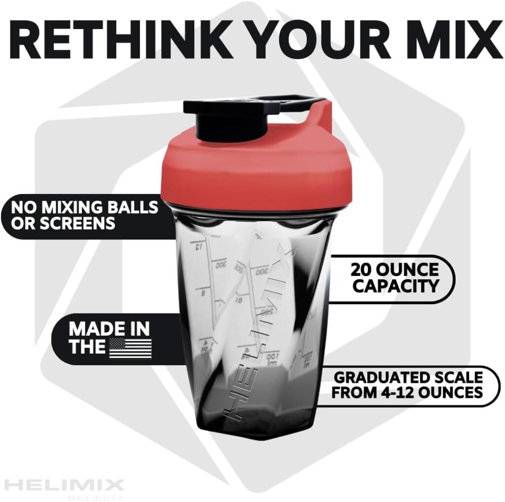 HELIMIX 2.0 Vortex Blender Shaker Bottle Holds upto 28oz | No Blending Ball or Whisk | USA Made | Portable Pre Workout Whey Protein Drink Shaker Cup | Mixes Cocktails Smoothies Shakes | Top Rack Safe