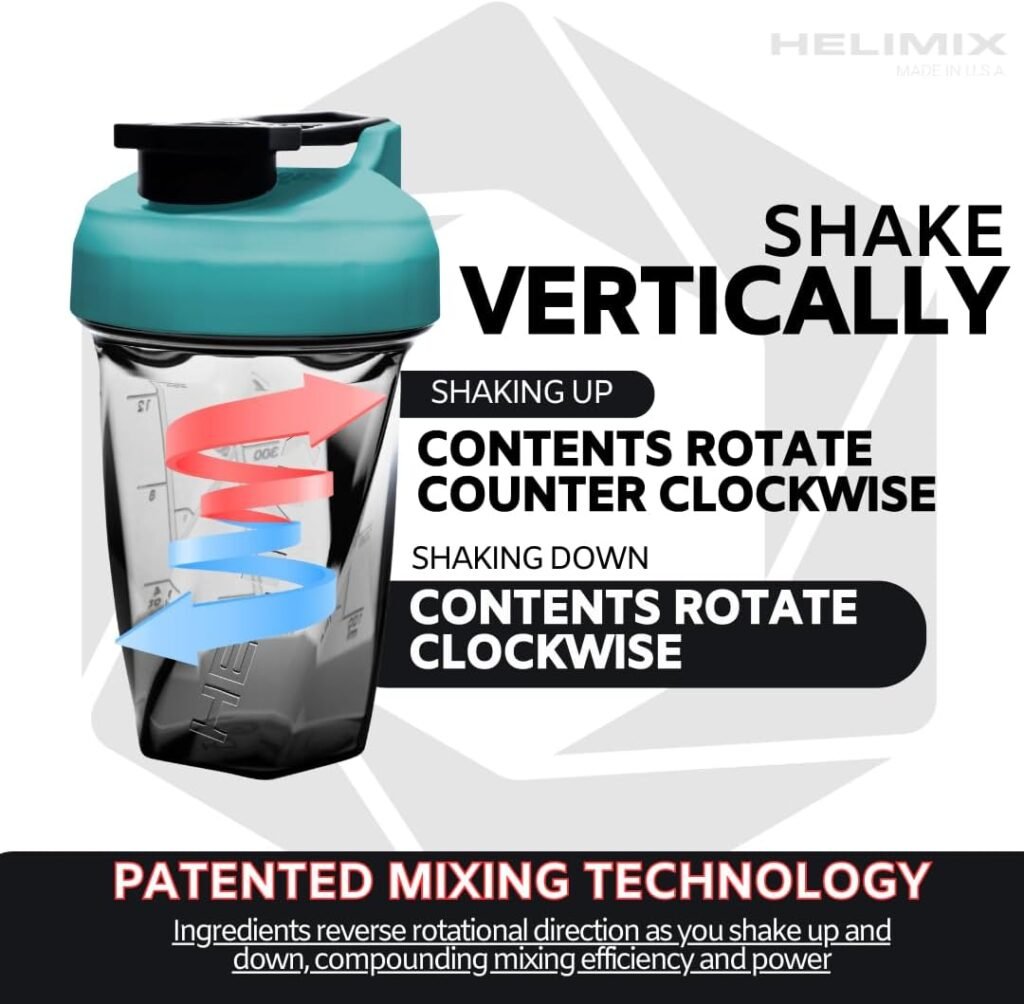 HELIMIX 2.0 Vortex Blender Shaker Bottle Holds upto 28oz | No Blending Ball or Whisk | USA Made | Portable Pre Workout Whey Protein Drink Shaker Cup | Mixes Cocktails Smoothies Shakes | Top Rack Safe