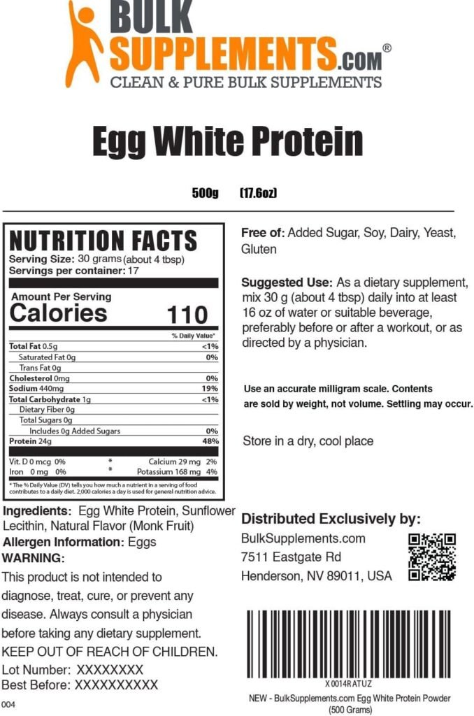 BULKSUPPLEMENTS.COM Egg White Protein Powder - Albumin Powder, Egg White Powder - Lactose Free  Dairy Free Protein Powder - Unflavored  Gluten Free, 30g per Serving, 250g (8.8 oz)