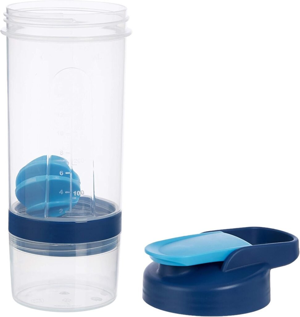 Amazon Basics Shaker Bottle with Mixer Ball – 20-Ounce, 2-Pack, Blue, 11.8x9x23cm