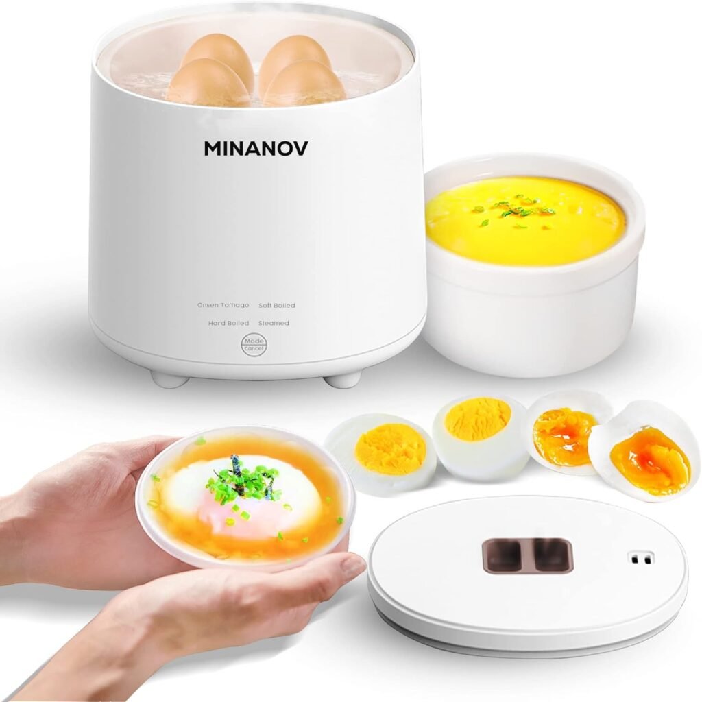 Electric Egg Cooker - Smart Egg Cooker for Hard Boiled, Soft Boiled, Steamed Egg, Onsen Tamago - Mini Egg Cooker for Kitchen, Dorm with Auto Shut Off and Beep Alarm