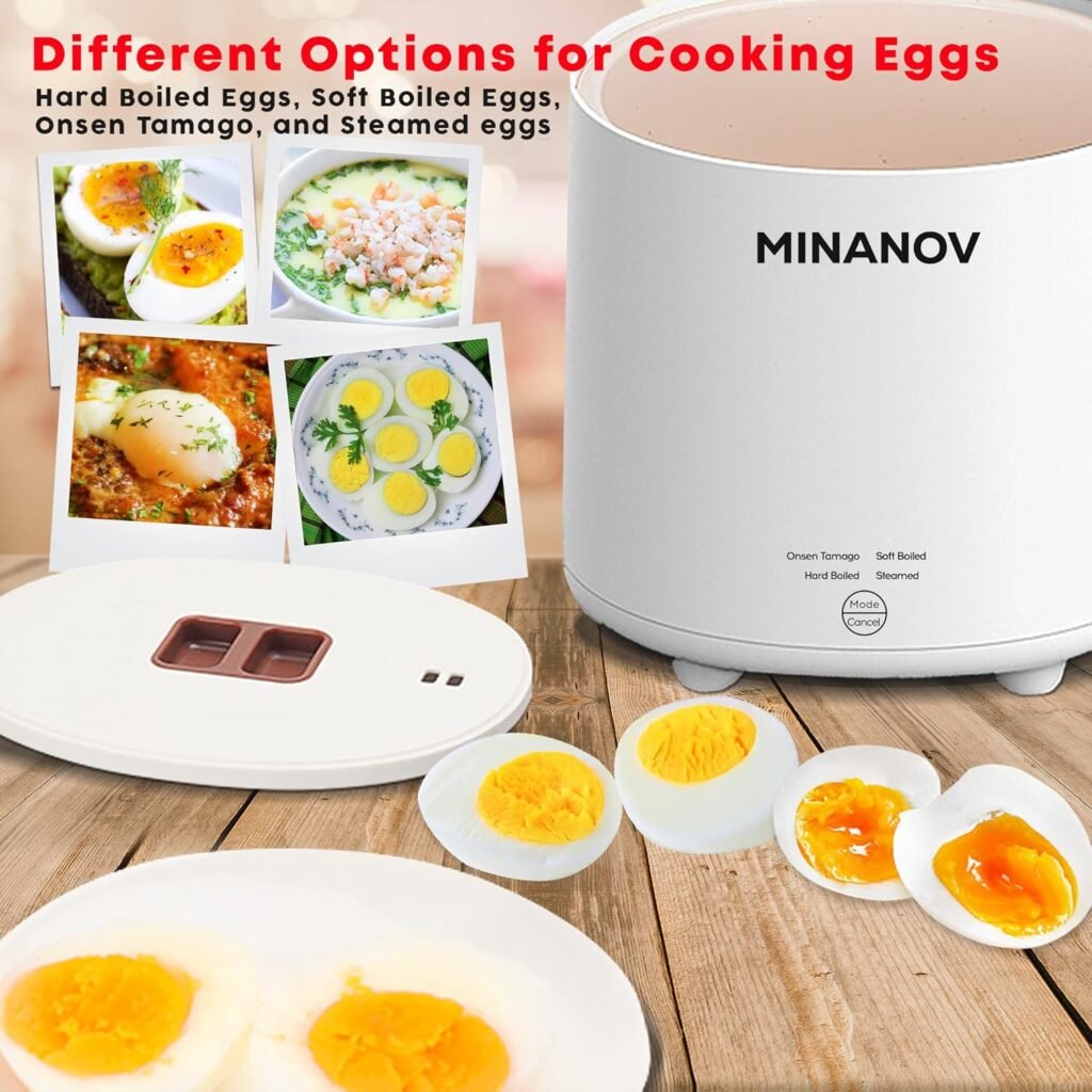 Electric Egg Cooker - Smart Egg Cooker for Hard Boiled, Soft Boiled, Steamed Egg, Onsen Tamago - Mini Egg Cooker for Kitchen, Dorm with Auto Shut Off and Beep Alarm