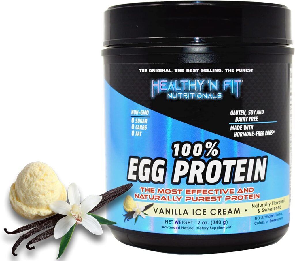 Healthy N Fit 100% EGG PROTEIN- Vanilla (12oz): 100% Egg White Protein PLUS Natural Peptides. Naturally Sweetened, Zero Carb, Keto, Paleo Friendly