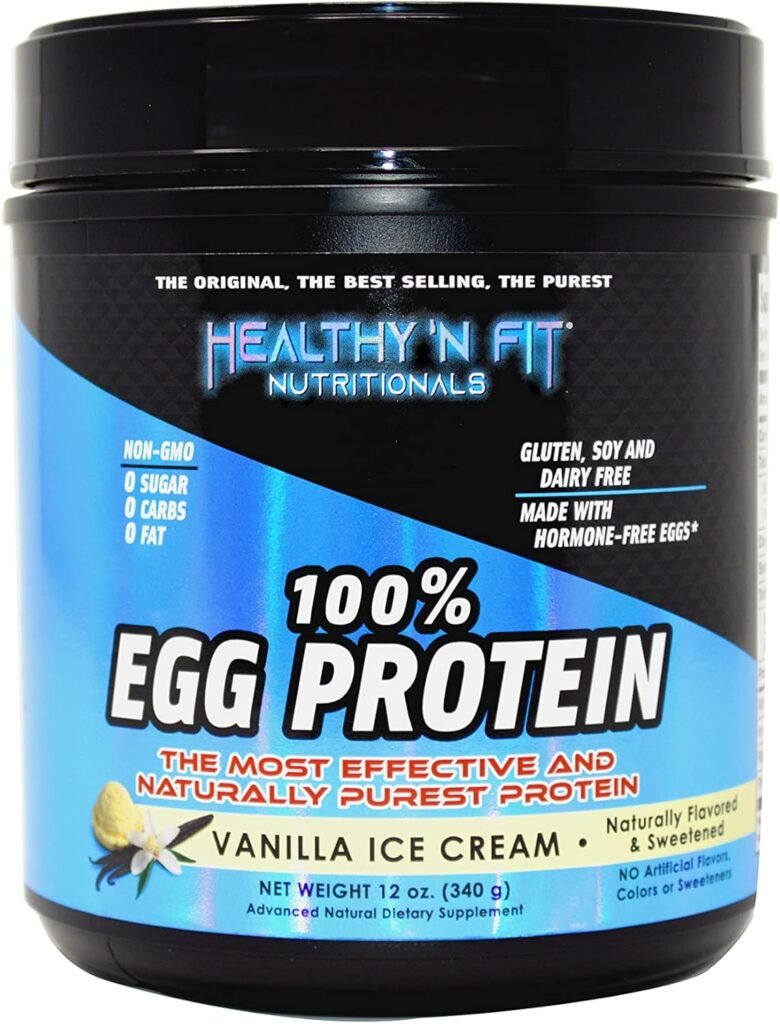 Healthy N Fit 100% EGG PROTEIN- Vanilla (12oz): 100% Egg White Protein PLUS Natural Peptides. Naturally Sweetened, Zero Carb, Keto, Paleo Friendly