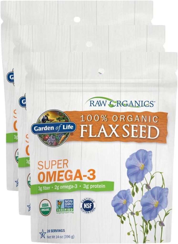 Garden of Life 100% Organic Ground Flax Seed, Cold Milled Premium Golden Flaxseed Meal for Women and Men, 2g Omega 3, Lignans, 3g Fiber, 3g Protein, One Ingredient, Preservative Free, 28 Servings (Pack of 3)